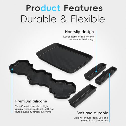 Silicon Organizer Tray Mat Compatible with Silverado 1500 BenchSeats (Black / 5 piece/set)