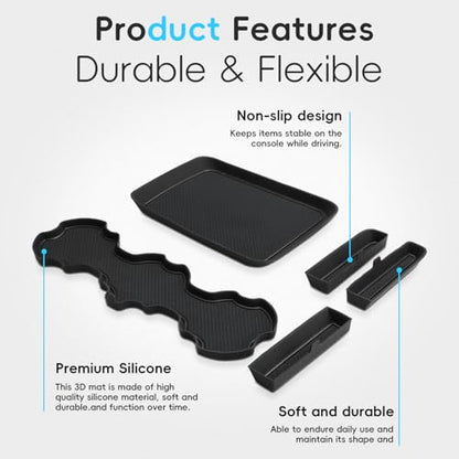 Silicon Organizer Tray Mat Compatible with Silverado 1500 BenchSeats (Black / 5 piece/set)