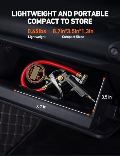 T1 Digital Tire Pressure Gauge with Inflator (Digital 3-250 psi / Red)