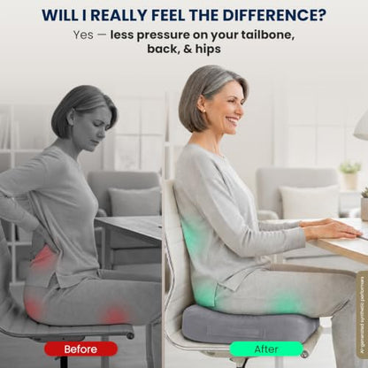 Seat Cushion Memory Foam Chair Cushion for Tailbone Pain Relief (Light Gray / Large)