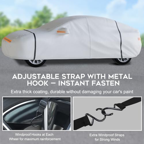 Heavy Duty Hatchback Car Cover Waterproof All Weather for Automobiles (Silver / Fit Hatchback-Length (Up To 177"))