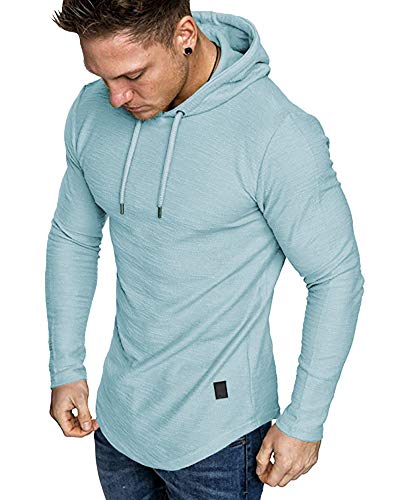 Mens Fashion Athletic Hoodies Sport Sweatshirt Solid Color Fleece Pullover Sky Blue Large (Large / Sky Blue)