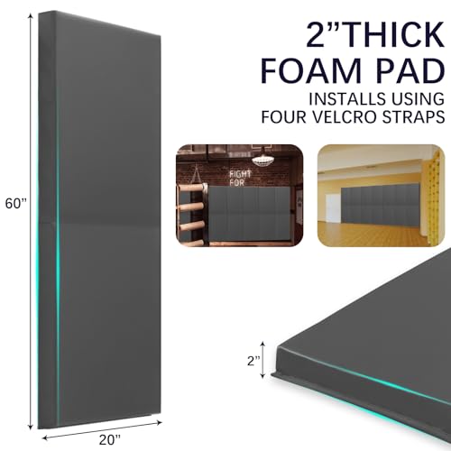 60" 72" High Gym Wall Padding 2" Thick Foam Basketball Court Wall Mount Protector for Garage Taekwondo Babyroom (DARK GREY / 60" x 20" x 2")
