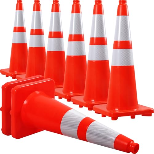 Overall Fluorescent Orange Red Integrated Traffic Cones (28"-Large 8 Pack)