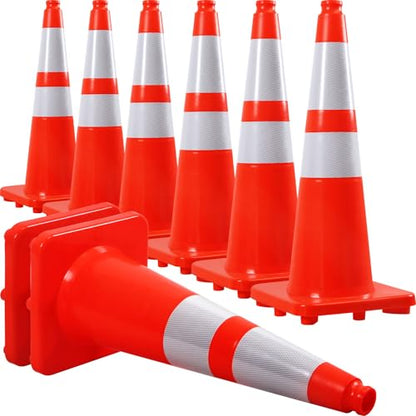 Overall Fluorescent Orange Red Integrated Traffic Cones (28"-Large 8 Pack)