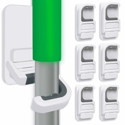 6 pack Broom Holder Wall Mount Mop Holder Broom and Mop Gripper Self Adhesive Peel and Stick Anti
