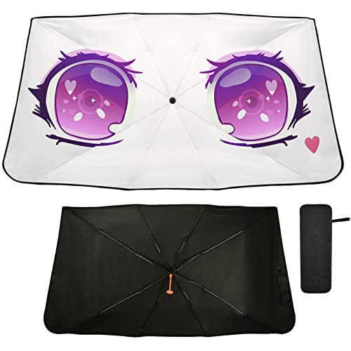 Purple Anime Kawaii Eyes Windshield Sun Shade Umbrella Foldable Car Front Window Sunshade Blocks UV Rays Heat Keep Vehicle Cool (multi 6)