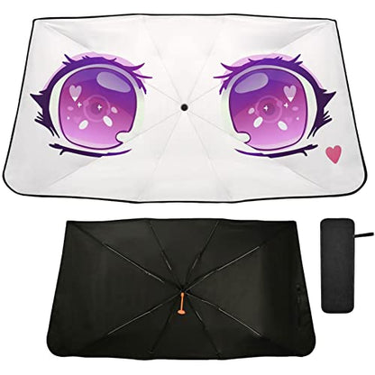 Purple Anime Kawaii Eyes Windshield Sun Shade Umbrella Foldable Car Front Window Sunshade Blocks UV Rays Heat Keep Vehicle Cool (multi 6)