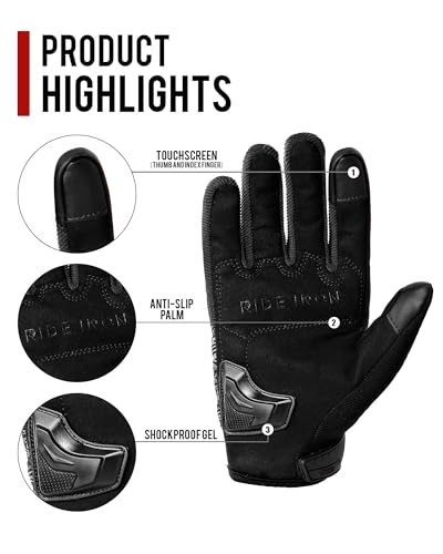 Motorcycle Gloves Motorbike Glove for Men Women Full Finger Knuckle Protection Touch Screen Cycling ATV Hiking Riding (Large / mountain-Black)