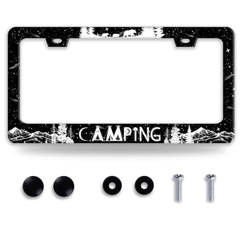Camping Mountains Forest Stainless Steel License Plate Frame for US Cars (Camping)