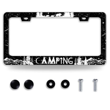 Camping Mountains Forest Stainless Steel License Plate Frame for US Cars (Camping)