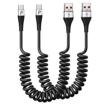 USB Type C Cable Fast Charging 2Pack 5ft Coiled USB A to USB C Charge Cable (5FT / USB A to USB C / Silver)