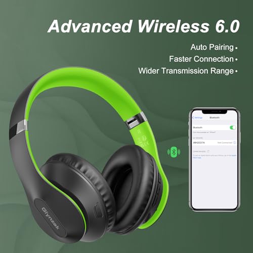 Wireless Bluetooth Headphones Over Ear V6.0 HiFi Stereo with Mic (Green)