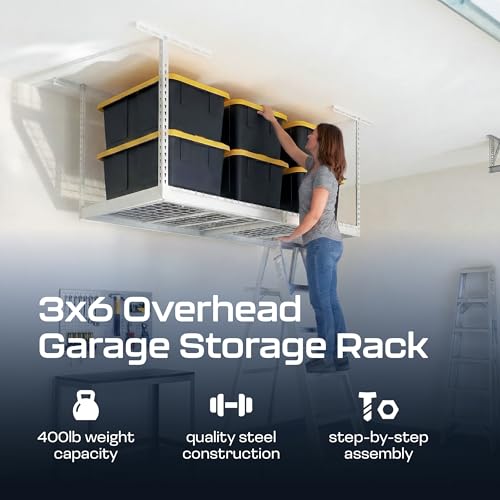 MonsterRax 3x6 Overhead Garage Storage Rack (White / 12"-21")