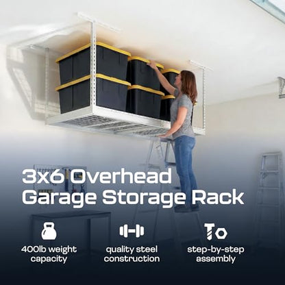 MonsterRax 3x6 Overhead Garage Storage Rack (White / 24"-45")