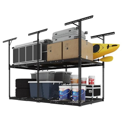 4x8 2 Tier Overhead Ceiling Garage Storage Rack (Black / 2-Tier 4x8 ft)