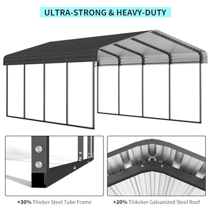 12x20 FT Metal Carport (12x20 FT/Black)
