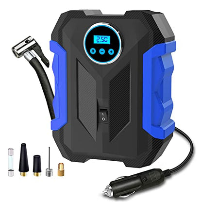 Digital Air Compressor for Car Auto Pump Portable Tire Inflator with LED Light DC 12V (Blue)