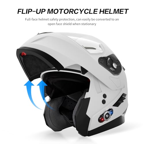 Motorcycle Helmet Bluetooth 5.0 Integrated New EPS FreedConn BM2 (White / X-Large)