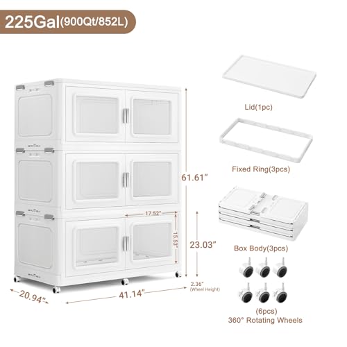900 Qt Extra Large Stackable Storage Bin with 1 Lid (White / 300QT-3pack)