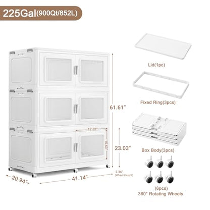 900 Qt Extra Large Stackable Storage Bin with 1 Lid (White / 300QT-3pack)