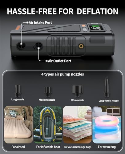 8000A Jump Starter with Air Inflator & Deflator Compressor (Black-9IN1)
