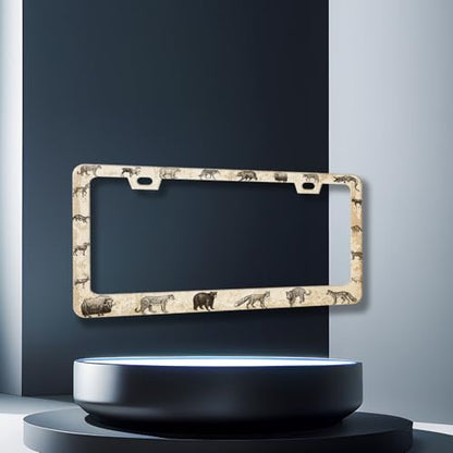 Stainless Steel Retro Personalize Animals License Plate Frame 12.2 x 6.2 in (Retro Animal Pattern)