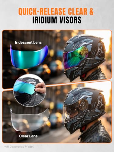Modular Motorcycle Helmets Full Face Flip up Street Bike Motorcycle Helmet for Unisex Adult Matte Gray (Gray / Medium)
