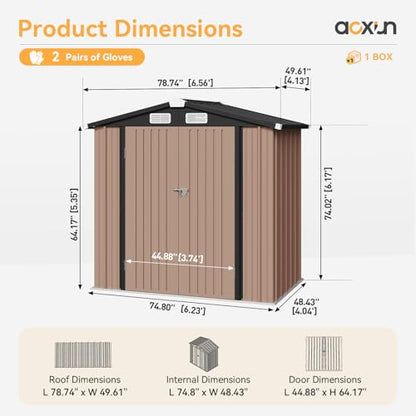 6x4 FT Metal Outdoor Steel Shed Light Brown (Light Brown / 6'x4')