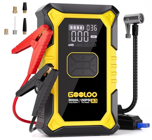 A3 12V 3000A Portable Jump Starter with Air Compressor (Yellow)