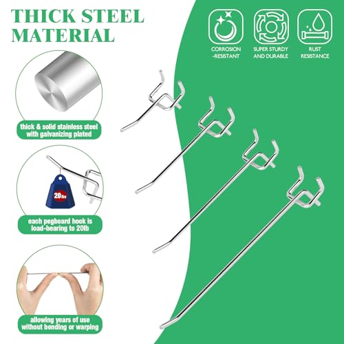 60Pcs 2" 4" 6" 8" Pegboard Hooks Assortment Set (2/4/6/8 Inches / Silver)