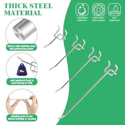 60Pcs 2" 4" 6" 8" Pegboard Hooks Assortment Set (2/4/6/8 Inches / Silver)