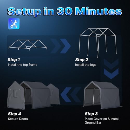 8x8 ft Storage Shelter Garage Tent with 2 Roll up Doors & Vents Outdoor Portable Carport for Motorcycle ATV Anti (Dark Gray / 8'x8')