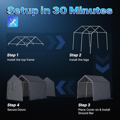 8x8 ft Storage Shelter Garage Tent with 2 Roll up Doors & Vents Outdoor Portable Carport for Motorcycle ATV Anti (Dark Gray / 8'x8')