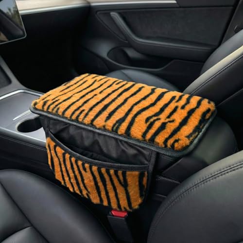 Plush Animal Print Car Center Console Cover with Side Pockets