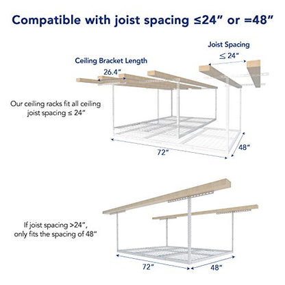 4x6 Overhead Garage Ceiling Storage Rack Organization (White / 4x6 ft)