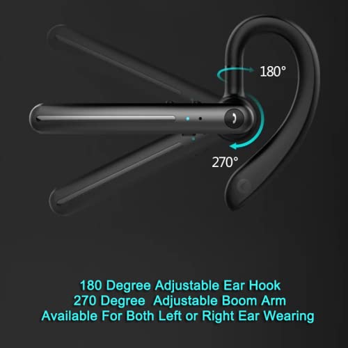 Single Ear Wireless Bluetooth Earphone Noise Cancelling Stereo Dual HD Mic Headphone Earpiece 16Hrs Hands (Black Gray)
