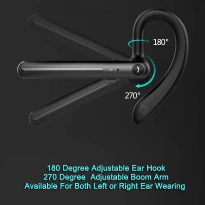 Single Ear Wireless Bluetooth Earphone Noise Cancelling Stereo Dual HD Mic Headphone Earpiece 16Hrs Hands (Black Gray)