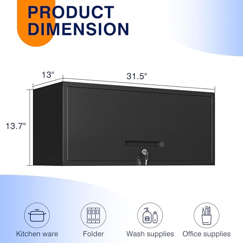 Metal Garage Cabinet with Doors (13"D x 32"W x 14"H / Black)