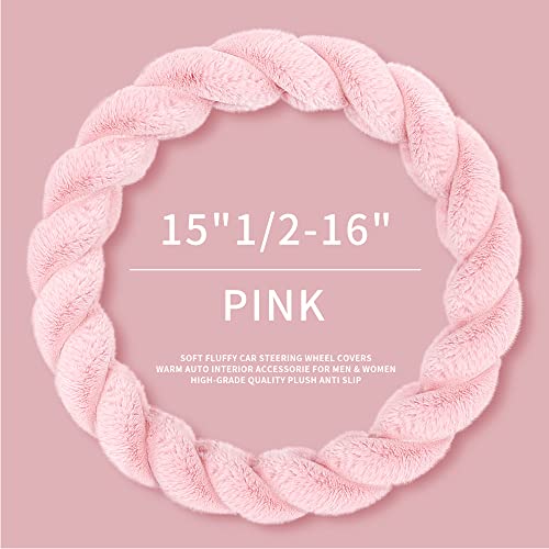 Luxury Fluffy Winter Car Steering Wheel Cover for Women Soft Warm Handle Cover for Jeep Truck Van F150 Universal Fuzzy Anti Slip (Pink / Large Size [15.2-16"] (38.6-40.5cm))