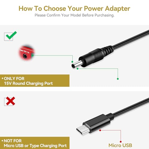 UL 15V 1A Power Cord for Gooloo Jump Starter Charger for Booster Battery Jump Starter Adapter for DBPower DJS50 for Tacklife for Beatit Portable Car Jump Starter