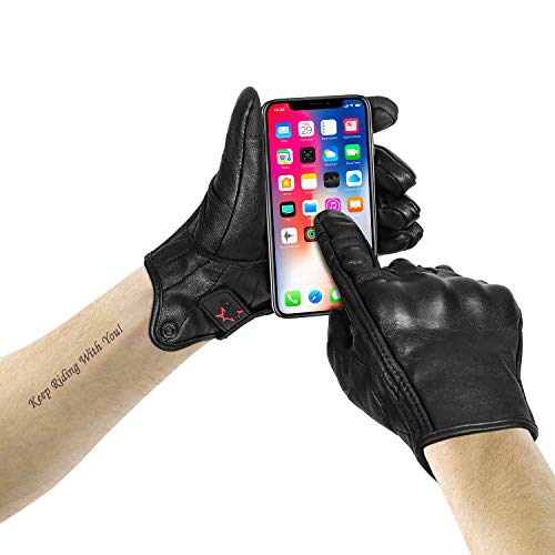 Full Finger Goat Skin Leather Touch Screen Motorcycle Gloves Men S (Non-Perforated / Large)
