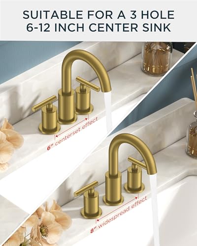 8 Inch Brushed Gold Bathroom Faucet 3 Hole (Brushed Gold)