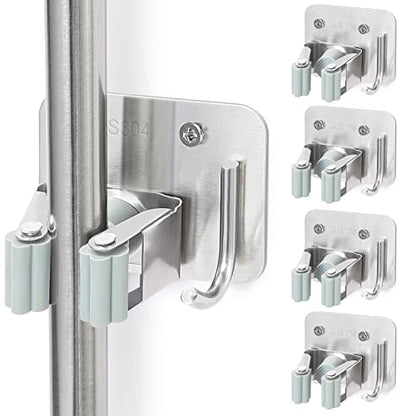 Broom Holder Wall Mount Screw Drilling (Silver)