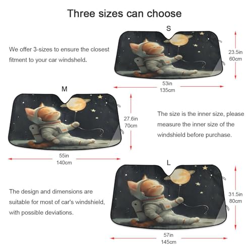 Car Windshield Sun Shade Cat Astronaut Foldable Car Front Windshield Sunshade Blocks UV Rays Sun Visor Sun Heat Protection for Car Truck SUV to Keep Your Vehicle Cool (Medium / Cat Astronaut)