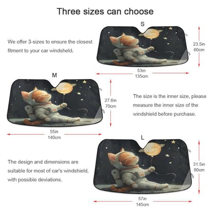 Car Windshield Sun Shade Cat Astronaut Foldable Car Front Windshield Sunshade Blocks UV Rays Sun Visor Sun Heat Protection for Car Truck SUV to Keep Your Vehicle Cool (Medium / Cat Astronaut)