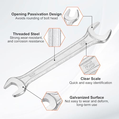 5pcs Double Open End Wrench 10mm x 12mm Metric 15 Degree Offset Angle Small Flat Head Wrench Galvanizing Open Ended Spanner for Automotive Repair Furniture Assembly (10mm x 12mm)