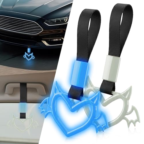 2 Pcs Devil Heart Shaped Car Handle Strap (Luminous Blue-Wing)
