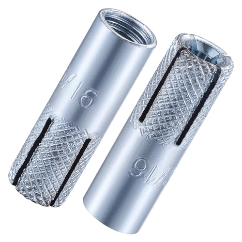 100 pcs) 5/16"-18 Premium Zinc Plated Carbon Steel Drop in Anchors Assortment, Knurled Drop-in-Anchor for Solid Concrete, Internal Forced Expansion Screw Bolts (5/16"-18 / Zinc)