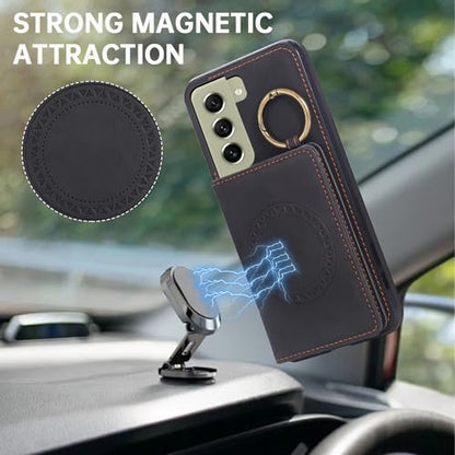Compatible with Samsung Galaxy S21 FE 5G Wallet Case Screen Protector Crossbody Shoulder Strap Ring Buckle Stand Card Holder Phone Cover for S 21 EF S21FE5G UW S21FE 21S G5 6.4 inch Women Men Black (Black / for S21 FE)